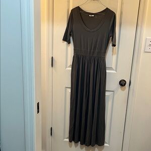 Women’s Short Sleeve Scoop Neck Maxi Dress - green/grey